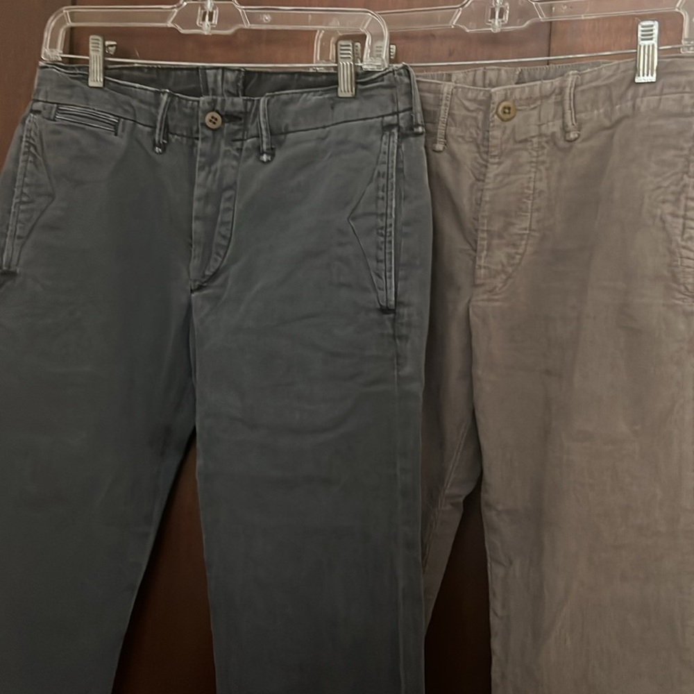 2-pairs of RRL officer chinos
one steel blue 28/32
one grey cord 28/33
